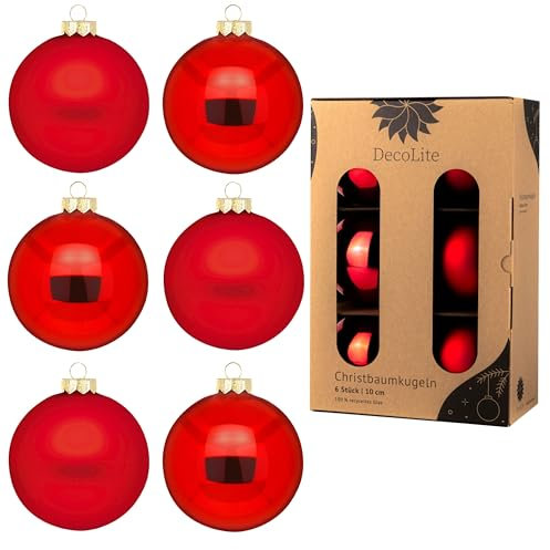 DecoLite: Christbaumkugeln aus Glas Ø 10 cm (6 Stück) - Rot - matt/glänzend