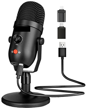 Msuiiixcccc USB Condenser Microphone Computer Gaming Podcast Streaming Youtube Mic with Noise Reduction Compatible with Mac,iOS,iPhone,Type-C Phone