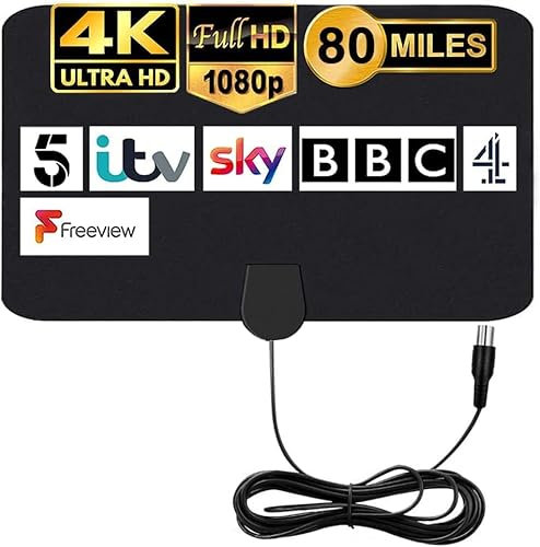MILIWAN Antena TV Interior Antena de TV Digital Compatible con 4K y 1080P Gratis DTMB VHF UHF DVB-T2 DVB-T TDT Rango de 80 Millas