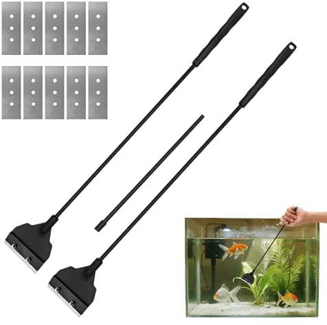 MEKEET 12PCS Aquarium Algae Scraper Lightweight Algae Scraper Fish Tank Detachable and Adjustable Algae Cleaner Tool with 5 Replaceable Blades for Glass Fish Tank Aquarium Gravel Cleaning Scraper