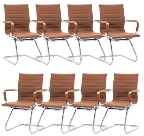 Ya-Home Konferensstol av konstläder frisvingstol med armstöd modern besökarstol med kromram, 8 stycken (brun)