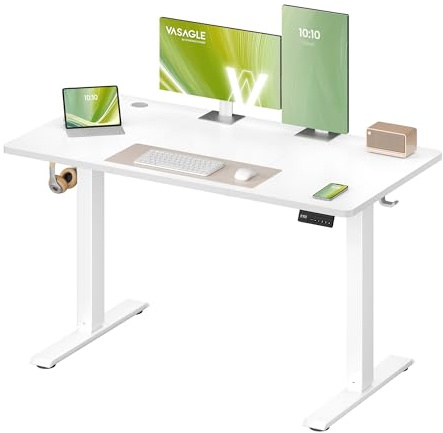 VASAGLE Electric Standing Desk, Height Adjustable Desk, Sedentary Reminder, 4 Memory Heights, for Home Office, 120 x 60 cm, Cloud White LSD312WZ01