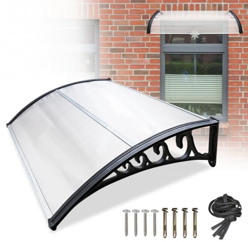 Skärmtak ytterdörr 150 x 100 cm, transparent PC ytterdörr tak med aluminiumram, baldakin balkong med UV-skydd, regnskydd för entré, balkong, fönster, terrass