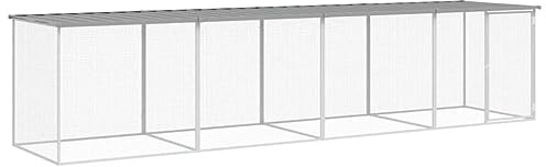 Galvanised Steel Chicken Cage with Roof Light Grey, Lockable Door Chicken Coop Light Grey, Heavy Duty Cage 403x98x90 cm, Mesh Shed for Small Animals