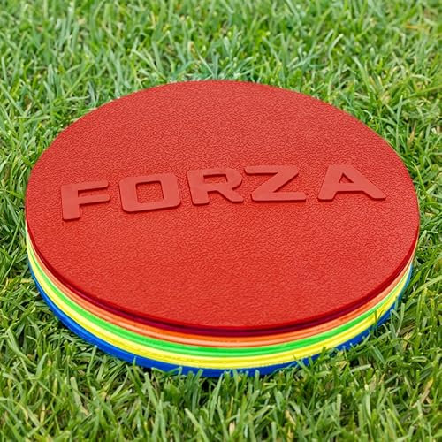 FORZA Disques de Marquage avec Sac - 18cm de Diamètre - 10 x Cones Plâts Anti-Glisses pour Entraînements (Variété de Couleurs) (Multicolore)