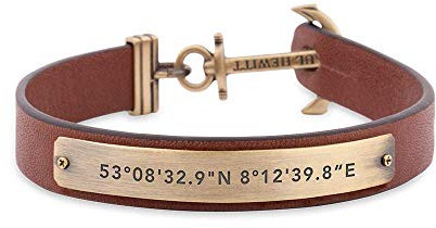 PAUL HEWITT Herren Ankerarmband Signum Koordinaten mit Leder Band in Braun und Anker aus Messing PH-MSC-M-Br-XL