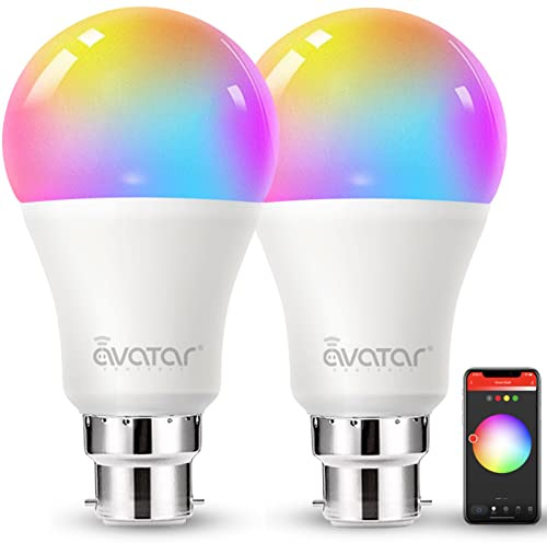 Avatar Controls Smart Bulb B22 Bayonet, Colour Changing Alexa Light Bulb 9W 900LM, Smart LED Bulb that Works with Alexa Google, Music Sync, 80+ Scenes, 2 Pack Ambient Lighting for Bedroom Kitchen
