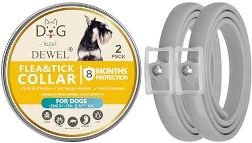 DEWEL 2pcs Hund Zecken Halsband, Zeckenband für Katzen, Natürliches Zeckenhalsband für Hunde und Katzen, Reflektierendes Halsband gegen Zecken & Flöhe, Flohhalsband gegen Zecken, Milben