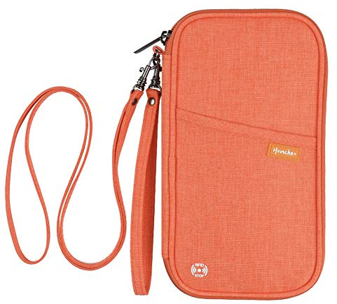 homchen RFID Blocking Travel Passport Wallet Holder, Document Organiser Case Credit Card Holders for Men and Women (RFID-Orange)