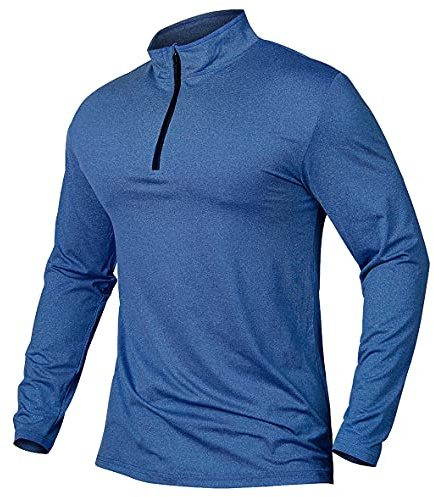 CARWORNIC Aktiv sporttröja för män, kvartsblixtlås, långärmad, löpning, t-shirts, snabbtorkande, pullover, toppar, utomhus, pikétröjor, Mörkblått, M