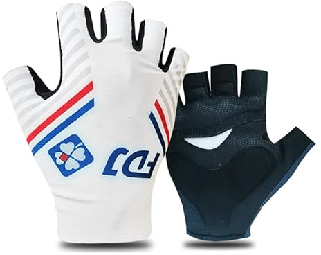 SGCIKER 2022 Pro Team FDJ White Gants de vélo, Gants de vélo de Sport d'été Demi-Doigts pour Hommes avec Absorption des Chocs Gel (XL)