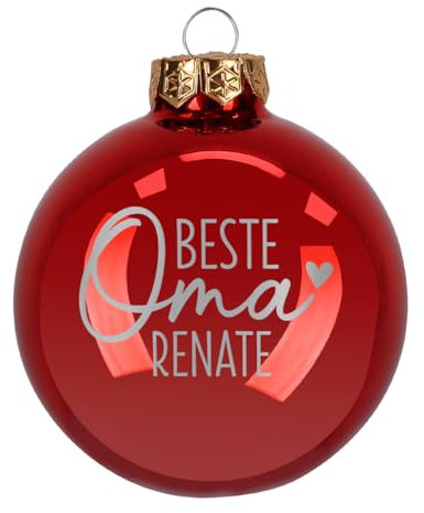 Herz & Heim® Weihnachtskugel aus Glas mit persönlicher Gravur/Rot oder Weiß/Matt oder Hochglanz/Ø 8 oder 10 cm/Verschiedene Motive Ø 8 cm, Rot Hochglanz, Beste Oma