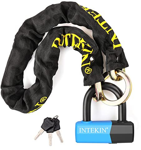INTEKIN Motorradschloss 100cm lang, Hohe Sicherheit Motorrad/Fahrrad Kettenschloss 10mm dick, Fahrradschloss Kette mit 16mm U-Schloss für Motorrad, E-Bike, Fahrrad, Quad, 3 Schlüssel