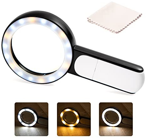 Lupe mit Licht Leselupe 30X Handlupe mit 18 LED 3 Lichtmodi für Senioren Kinder Juwelier Hobbies für Senioren Kinder Zeitungen Insekten