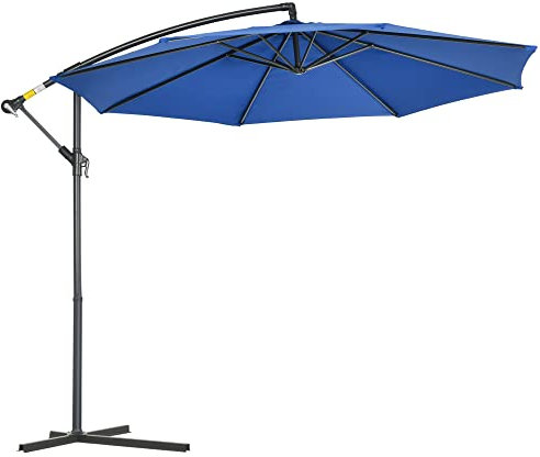 Outsunny Parasol déporté octogonal rabattable diamètre 3 m parasol de jardin avec pied en croix bleu