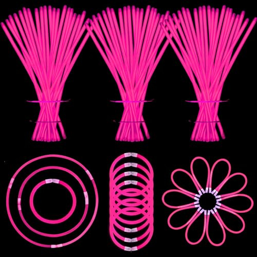 YOFOBU 150 PCS Pink Glow Sticks Bracelets Necklaces 8 Glowsticks Bulk with Connectors Glow In The Party Supplies Glowing Neon Party Favors for Mother's Day 4th of July Gender Reveal Wedding Birthday