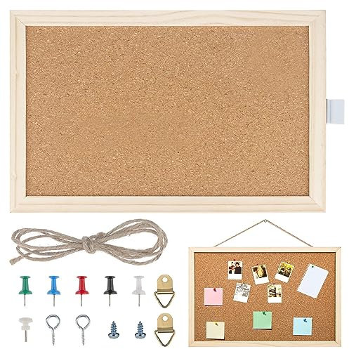 Pinnwand Kork, 20x30 cm Pinnwand Kork mit Holzrahmen, Befestigungsmaterial und Druckstifte im Lieferumfang Enthalten, Notiztafel Fototafel, für Küche und Büro, Schule und Haus