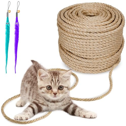 10M X 9MM, Corde Arbre à Chat avec 2 Jouets Souris, Corde pour Arbre à Chat pour Remplacement, Jardinage DIY, Décoration de Maisons (10Mx9MM)