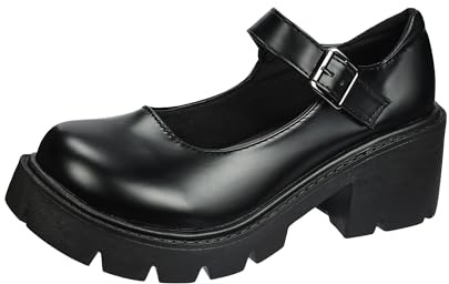 TRIWORIAE-Merceditas Mujer Mary Jane Zapatos de Tacón Ancho Cómodos con Plataforma Mujer Lolita Negro Mate 39