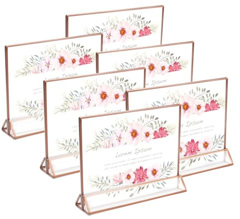 Minnhua 6 Stück Acryl Bilderrahmen Roségold, Doppelseitig Kartenständer, Tischkartenhalter, Tischnummern Hochzeit für Tischplatte, Restaurant Einzelhandel, Papierhalter, Bilderrahmen (Waagerecht)