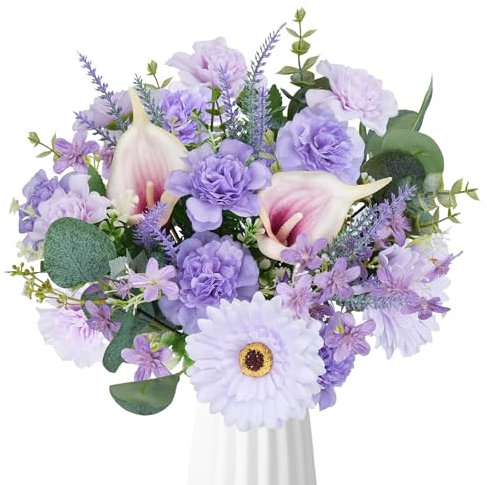 Fairblo Flores Artificiales Lavanda Violeta Ramo de Flores Lirio Seda Decoración Nardo para Jardín, Bodas, Hogar, Cocina, Oficina