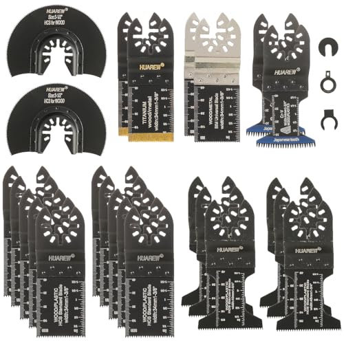 HUAREW 27 Pezzi Lame Utensile Multifunzione Accessori per Utensili Oscillanti Lame Multifunzione per Legno, Plastica, Metallo, Compatibile con Fein, Ryobi, Milwaukee, Bosch, Rockwell e altro ancora