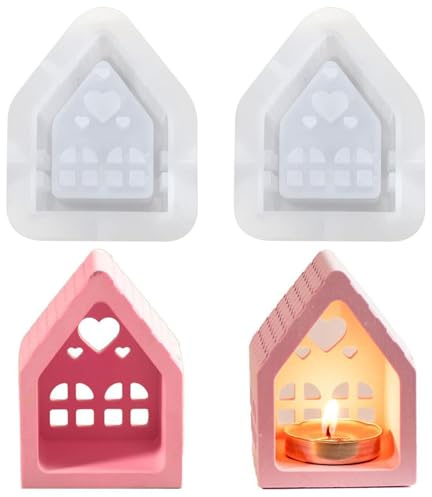 Funngy Moules en Silicone pour Maison,2 PCS Moules en Silicone Maisons de Moulage Moules en Silicone 3D pour Maison pour Verser avec Plâtre Béton Créatif Cire Poudre de Coulée Moule Maison