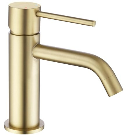 Friota Rubinetto da bagno in oro spazzolato, monouso, anti-ruggine, senza piombo, in acciaio inox con tubo di ingresso, moderno monoforo, per guardaroba, roulotte e W.C
