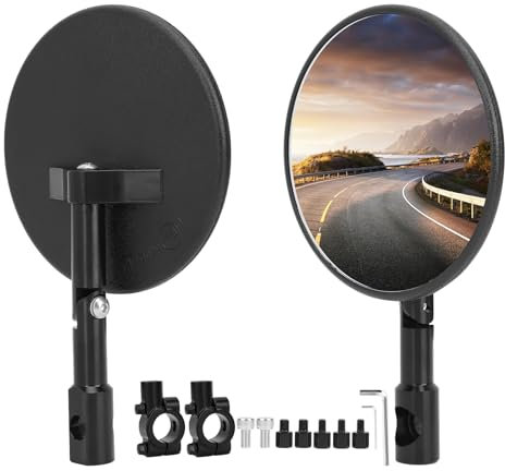 Motorrad Spiegel 2 Stück, Lenkerendenspiegel mit E24 Geprüft, Aluminiumlegierung, 2 Halterungen, 360° Drehbar Runde MotorradSpiegel Kompatibel mit Motorrad, Roller, Scooter, ATV