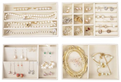 Cecijelry Organizer per gioielli in scatola per cassetti, scatole impilabili per la conservazione dei gioielli per donne, vassoio in velluto per cassetti, espositore per anelli, collane con borchie