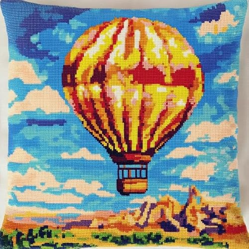 ANSIWEIGO Kit con gancio a scatto per adulti e bambini, per creare la propria federa per cuscino, cuscino all'uncinetto fatto a mano fai da te, tela stampata, 43 x 43 cm, lavorazione con ago
