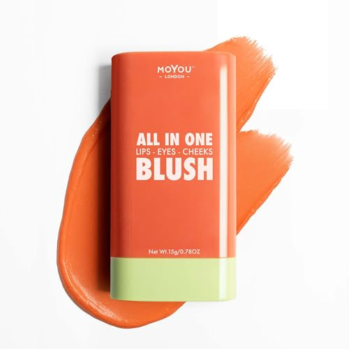 MOYOU LONDON All-In-One Blush Stick – 3-in-1 Makeup for Lips, Cheeks & Eyes, Hydrating, Natural Finish, Vegan, Travel-Friendly, Long-Lasting Colour, Orange