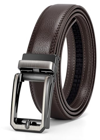 VONMELLI Cintura Uomo a cricchetto, Cintura Automatica in Pelle, Regolabile Senza Fori, Larghezza 30mm, Adatta per Abbigliamento Casual e Lavoro, Taglia Personalizzata, Idea Regalo Caffè L