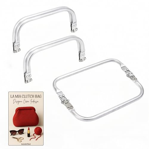 MAROM - Chiusura Borsa Uncinetto A Molla in Alluminio, 2 Manici per Borse Uncinetto Fai da Te 22cm + EBOOK in Omaggio sulla Creazione della Tua Clutch Bag