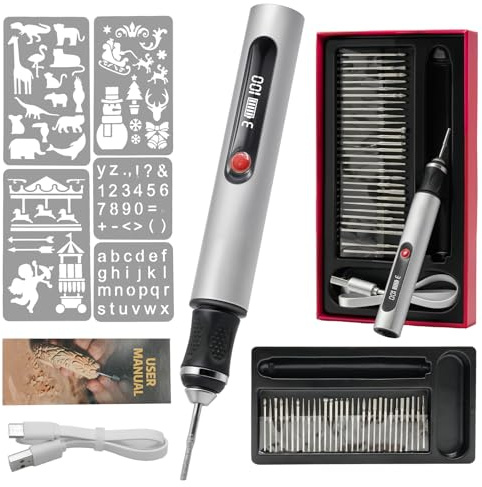 Stylo Graveur Électrique, USB Rechargeable Trousse à Outils de Gravure | San Fil avec 30 Accessoires, Régulateur à 3 Vitesses,Jusqu'à 25 000 tr/min, pour Bijoux Verre Plastique, Argent