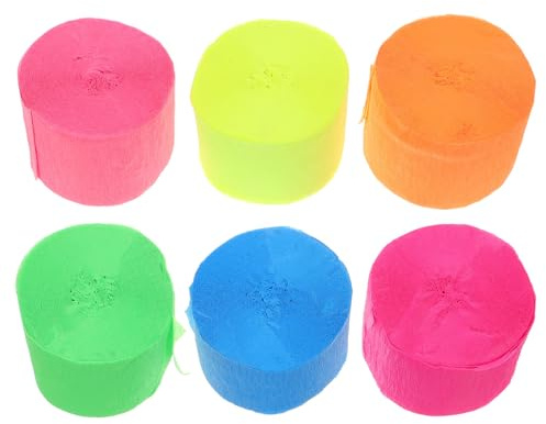 MAGICLULU 6 Pièces Serpentins de Fête Fluo en Papier Crépon pour Décorations de Mariage et Anniversaire, Atmosphère Colorée et Réutilisables