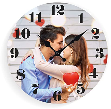 CGFN Personalizzato Orologio con Foto, Orologio da Parete ​Silenzioso - Materiale in Legno, Orologio Creativo - Foto Personalizzabili, Orologio da parete decorativo per soggiorno e camera da letto