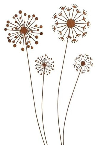 L'Héritier Du Temps Set de 2 Piquets de Jardin Berino Fleurs sur Tige à Piquer Tuteurs Décoration Florale en Métal Oxydé 2x23x88cm