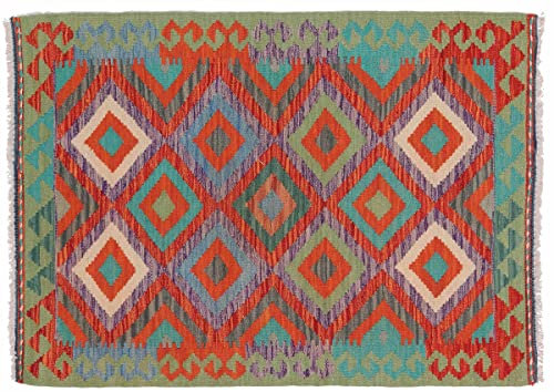RUG PRINCE Afghan Maimana Kelim Teppich 80x120 Handgewebt Bunt Geometrisch Handarbeit 1