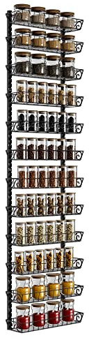 SWOMMOLY Adjustable Wall Mount Spice Rack Organizer, 12-Tier Dual-use (Multi-use) Hanging Spice Shelf Storage for Kitchen Pantry Cabinet Door, Seasoning Holder Organizer, Black