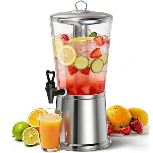 WantJoin Beverage Dispenser With Stand, Drink Dispenser for Party, Stainless Steel Water Dispenser with Ice Core, Spigot, Drink Jar Jug For Home Parties Lemonade, Clear Acrylic, 2-GALLONS 8 Liters