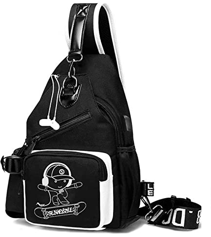 MCWTH Sling Bag for Teen Boys, Luminous Chest Pack Waterproof Travel Shoulder Backpack (Skateboard Boy)