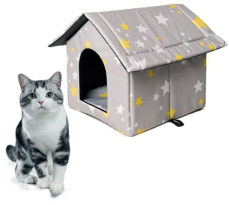 NSXIN Katzenhaus Draußen Winterfest Wasserdicht Katzenhöhle, Faltbares Outdoor Isoliert Hundehöhle Große Katzen Outdoor Pet House, Waschbar Wetterfest Kuschelhöhle Tierheim Für Streuner Haustiere (S)