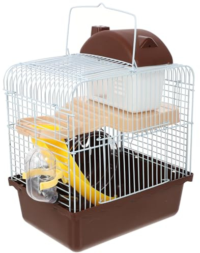 POPETPOP Double Layer Hamster Cage 8.86X9.45X6.69In Small Pet House with Running Wheel Leakproof Water Bottle Portable Habitat for Hamsters Chinchillas Gerbils