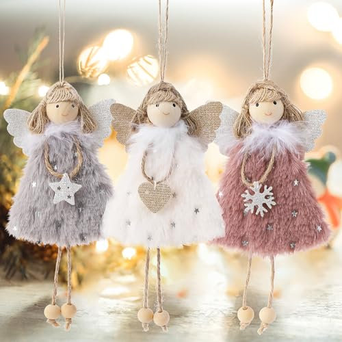 Aceshop Christmas Angel Plush Dolls,3Pcs Angel Doll Pendants Angel Hanging Ornament Plush Cute Angels Hanging Ornament Xmas Tree Ornament Dolls Plush Angels Ornaments for Christmas Holiday Party Decor