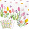 4 Pack Summer Floral Tablecloth Tulip Flowers Table Cloth Plastic Spring Floral Table Cloth Summer Flower Tulip Table Cover for Wedding, Babyshower, Birthday Party Decorations 51 x 86 Inches