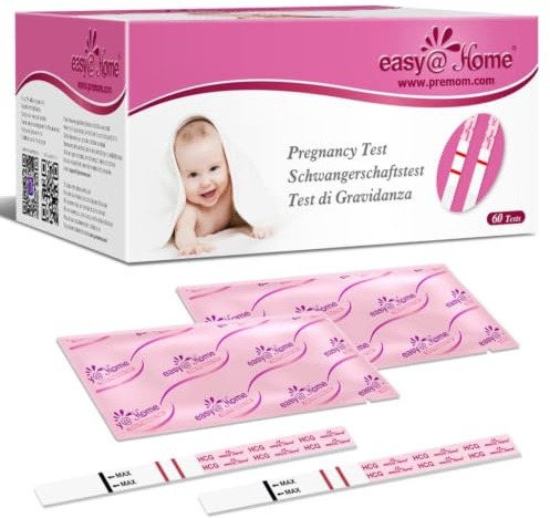 Easy@Home Early Pregnancy Test, hCG Strips, 60 Count | 10 mIU/mL Sensitivity, Precise Results, Easy To Use, Women Fertility, TTC
