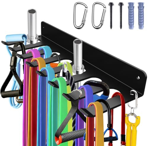 Home Gym Accessories Organization Storage Rack Equipment For Home 8 Hook Wall Hanger Display Gear Barbells Resistance Bands Jump Ropes Lifting Belt Hanger Accessories Hardware Included (Casual)