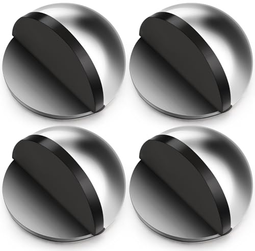 Hotop Fermaporta da Pavimento Autoadesivo Fermaporta Ovale in Acciaio Inox Protezione da Parete Montata a Pavimento Ferma Porta a Mezzaluna Semicircolare Lucido con Colle(Argento,4 pz)