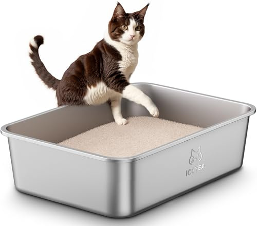 Bac Litiere pour Chat en INOX, Bac à Litière pour Grands Chats, Chatons et Lapins, Caisse Chat Litiere XXL, Litiere Toilette pour Chats, Anti-Adhérent, Anti-Odeurs, Facile à Nettoyer